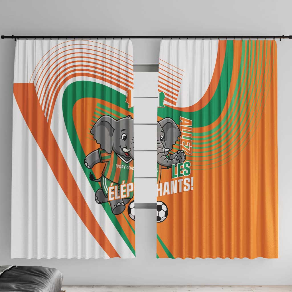 Ivory Coast Football Window Curtain 2026 Allez Les Elephants Cute Mascot - Wonder Print Shop