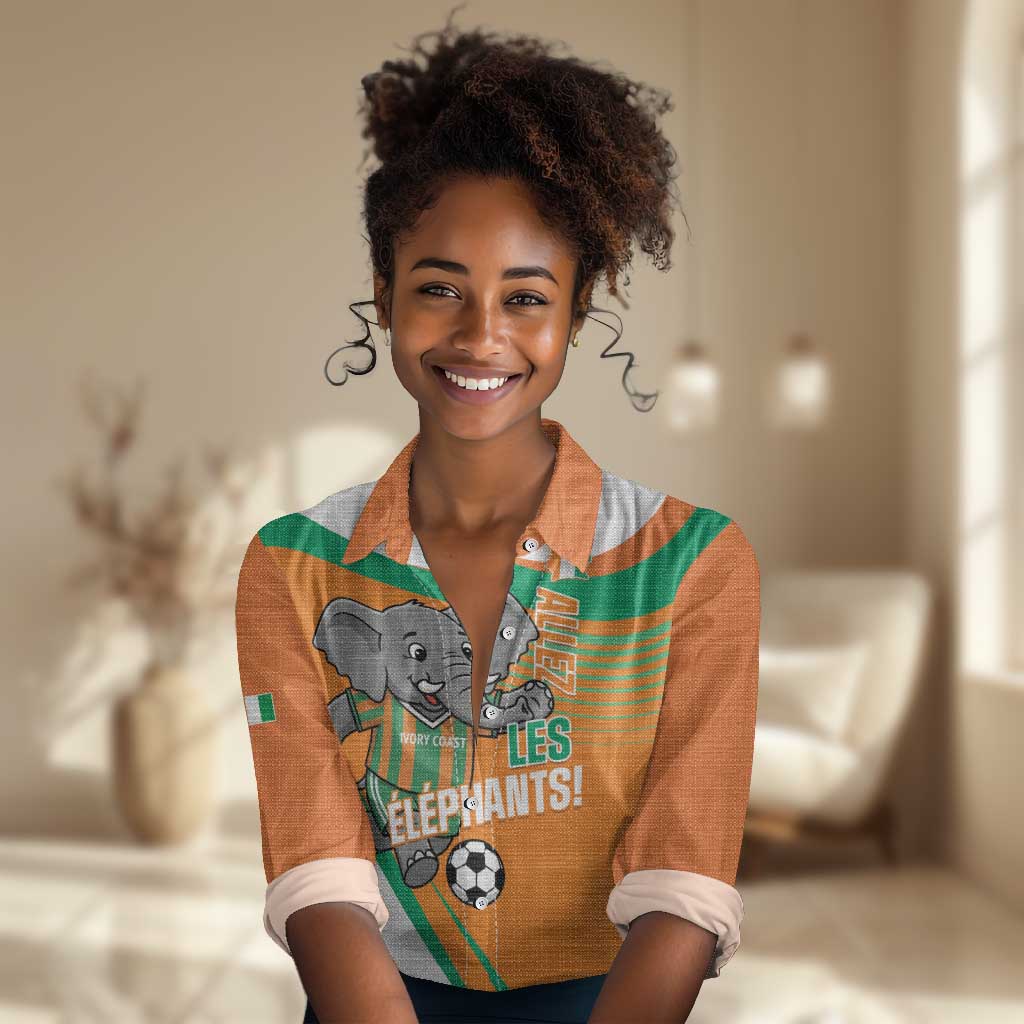 Custom Ivory Coast Football Women Casual Shirt 2026 Allez Les Elephants Cute Mascot - Wonder Print Shop