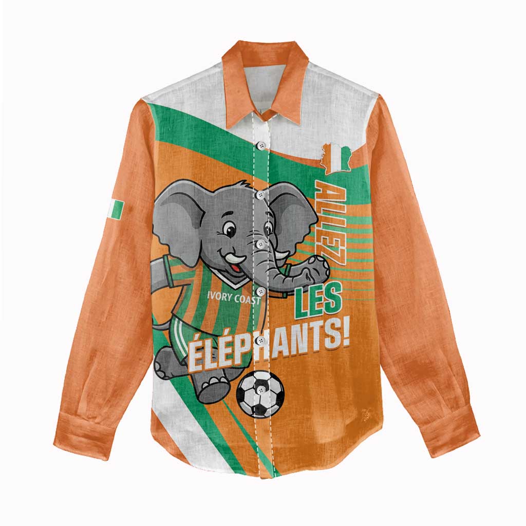 Custom Ivory Coast Football Women Casual Shirt 2026 Allez Les Elephants Cute Mascot - Wonder Print Shop