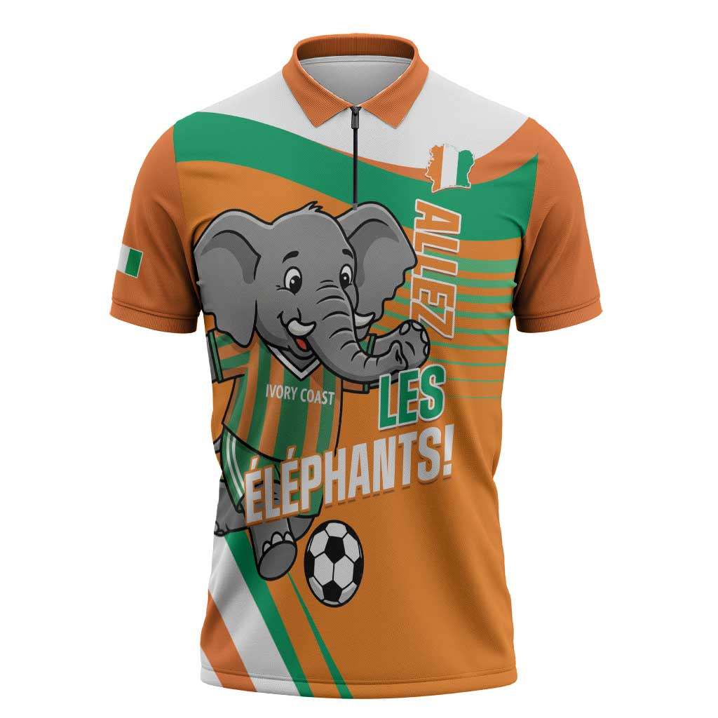 Custom Ivory Coast Football Zipper Polo Shirt 2026 Allez Les Elephants Cute Mascot - Wonder Print Shop