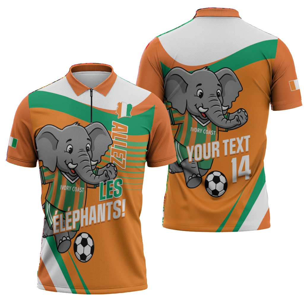 Custom Ivory Coast Football Zipper Polo Shirt 2026 Allez Les Elephants Cute Mascot - Wonder Print Shop
