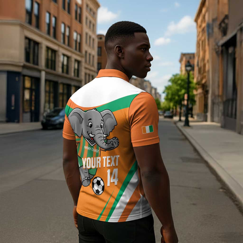 Custom Ivory Coast Football Zipper Polo Shirt 2026 Allez Les Elephants Cute Mascot - Wonder Print Shop