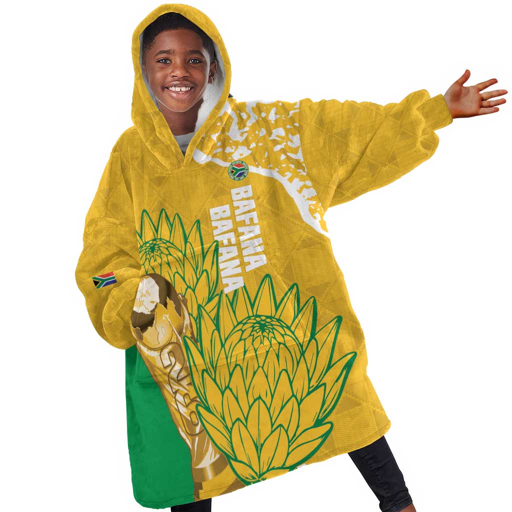 Custom South Africa Soccer Kid Wearable Blanket Hoodie 2026 Bafana Bafana Go Boys Protea - Wonder Print Shop