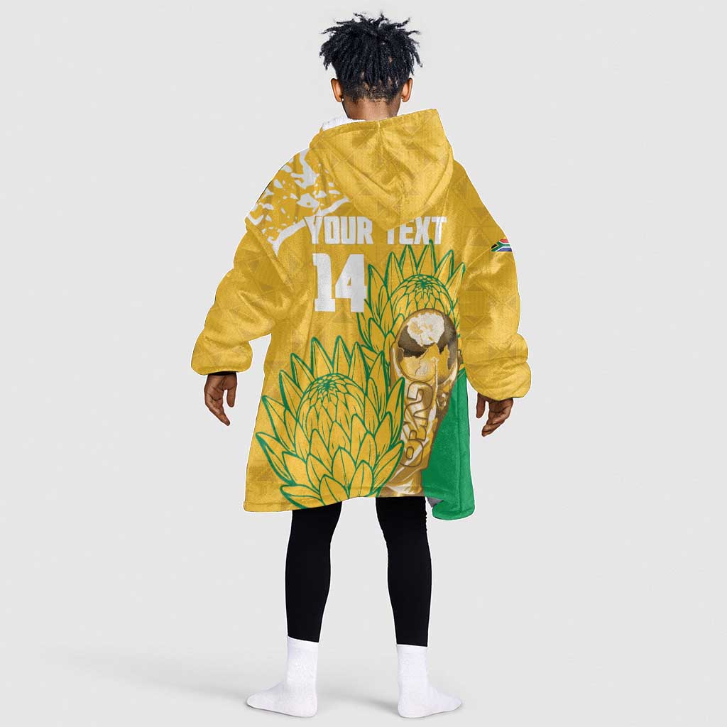 Custom South Africa Soccer Kid Wearable Blanket Hoodie 2026 Bafana Bafana Go Boys Protea - Wonder Print Shop
