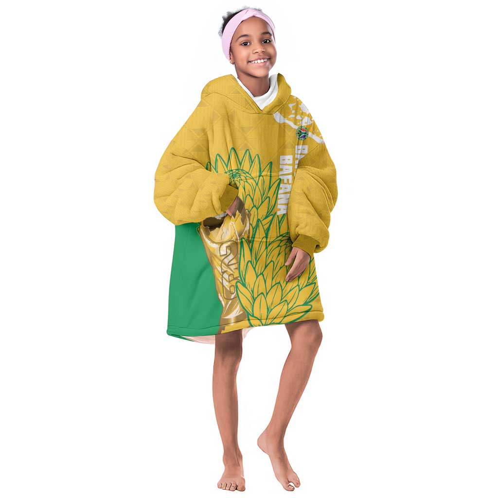 Custom South Africa Soccer Kid Wearable Blanket Hoodie 2026 Bafana Bafana Go Boys Protea - Wonder Print Shop