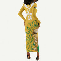Custom South Africa Soccer Long Sleeve Bodycon Dress 2026 Bafana Bafana Go Boys Protea - Wonder Print Shop