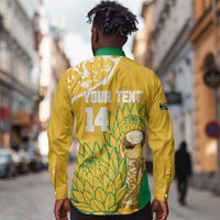 Custom South Africa Soccer Long Sleeve Button Shirt 2026 Bafana Bafana Go Boys Protea - Wonder Print Shop