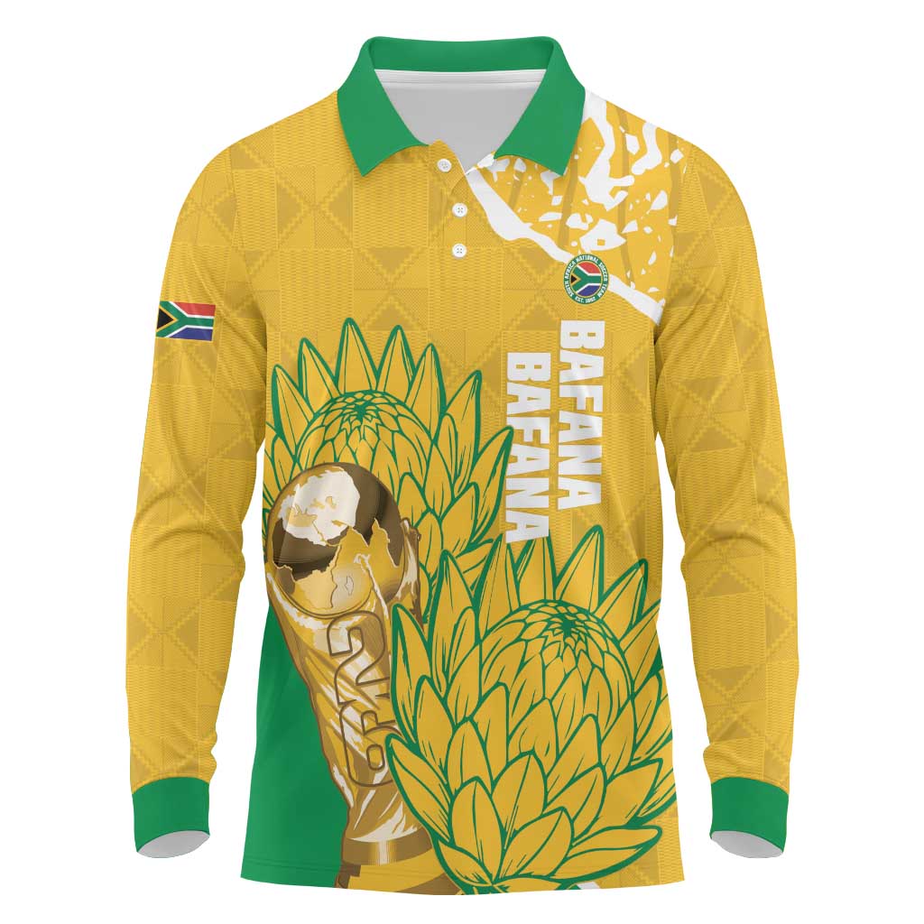 Custom South Africa Soccer Long Sleeve Polo Shirt 2026 Bafana Bafana Go Boys Protea - Wonder Print Shop