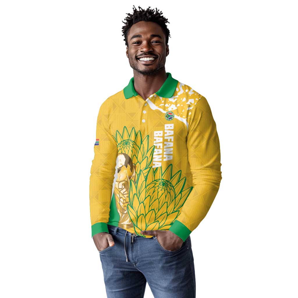 Custom South Africa Soccer Long Sleeve Polo Shirt 2026 Bafana Bafana Go Boys Protea - Wonder Print Shop