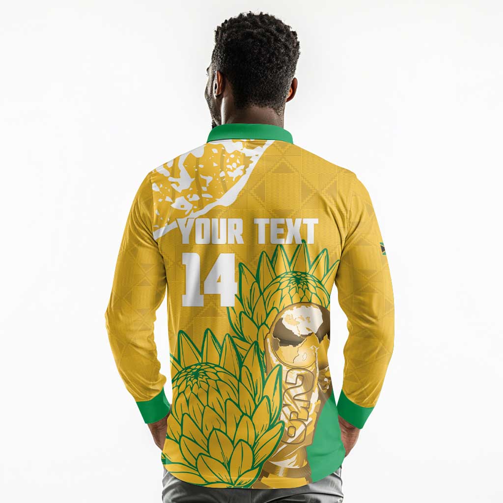 Custom South Africa Soccer Long Sleeve Polo Shirt 2026 Bafana Bafana Go Boys Protea - Wonder Print Shop