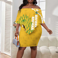 Custom South Africa Soccer Off Shoulder Short Dress 2026 Bafana Bafana Go Boys Protea - Wonder Print Shop