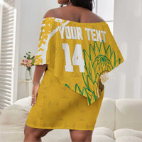 Custom South Africa Soccer Off Shoulder Short Dress 2026 Bafana Bafana Go Boys Protea - Wonder Print Shop