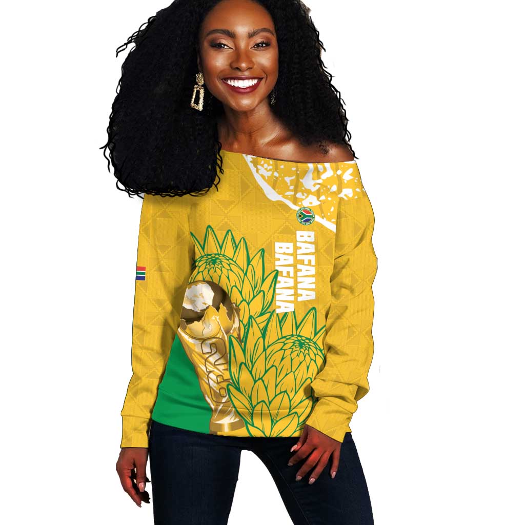 Custom South Africa Soccer Off Shoulder Sweater 2026 Bafana Bafana Go Boys Protea - Wonder Print Shop