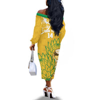 Custom South Africa Soccer Off The Shoulder Long Sleeve Dress 2026 Bafana Bafana Go Boys Protea - Wonder Print Shop