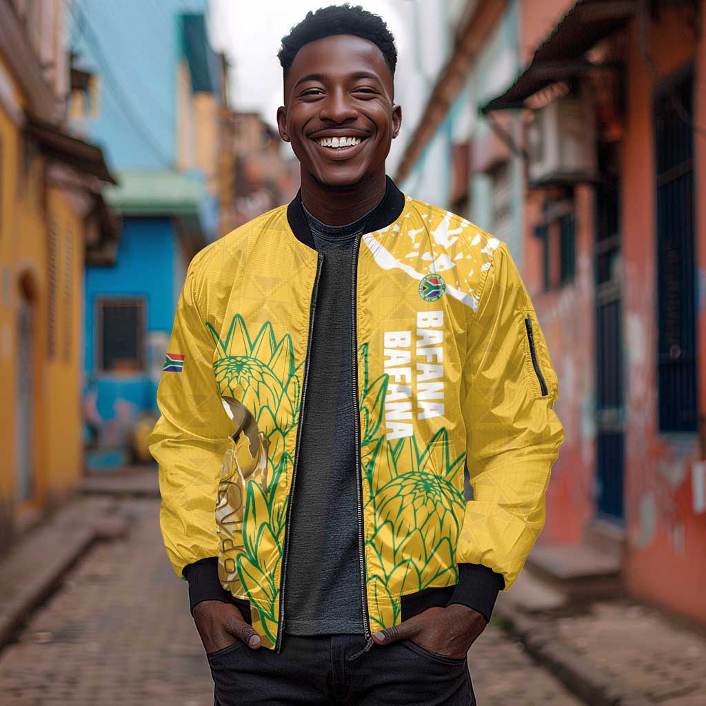 Custom South Africa Soccer Sleeve Zip Bomber Jacket 2026 Bafana Bafana Go Boys Protea - Wonder Print Shop