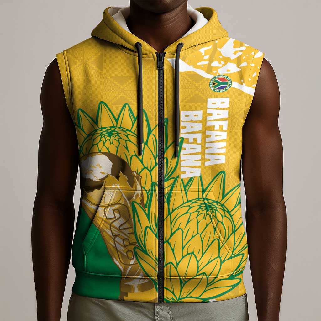 Custom South Africa Soccer Sleeveless Zip Hoodie 2026 Bafana Bafana Go Boys Protea - Wonder Print Shop