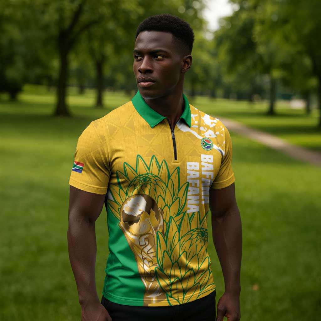 Custom South Africa Soccer Zipper Polo Shirt 2026 Bafana Bafana Go Boys Protea - Wonder Print Shop