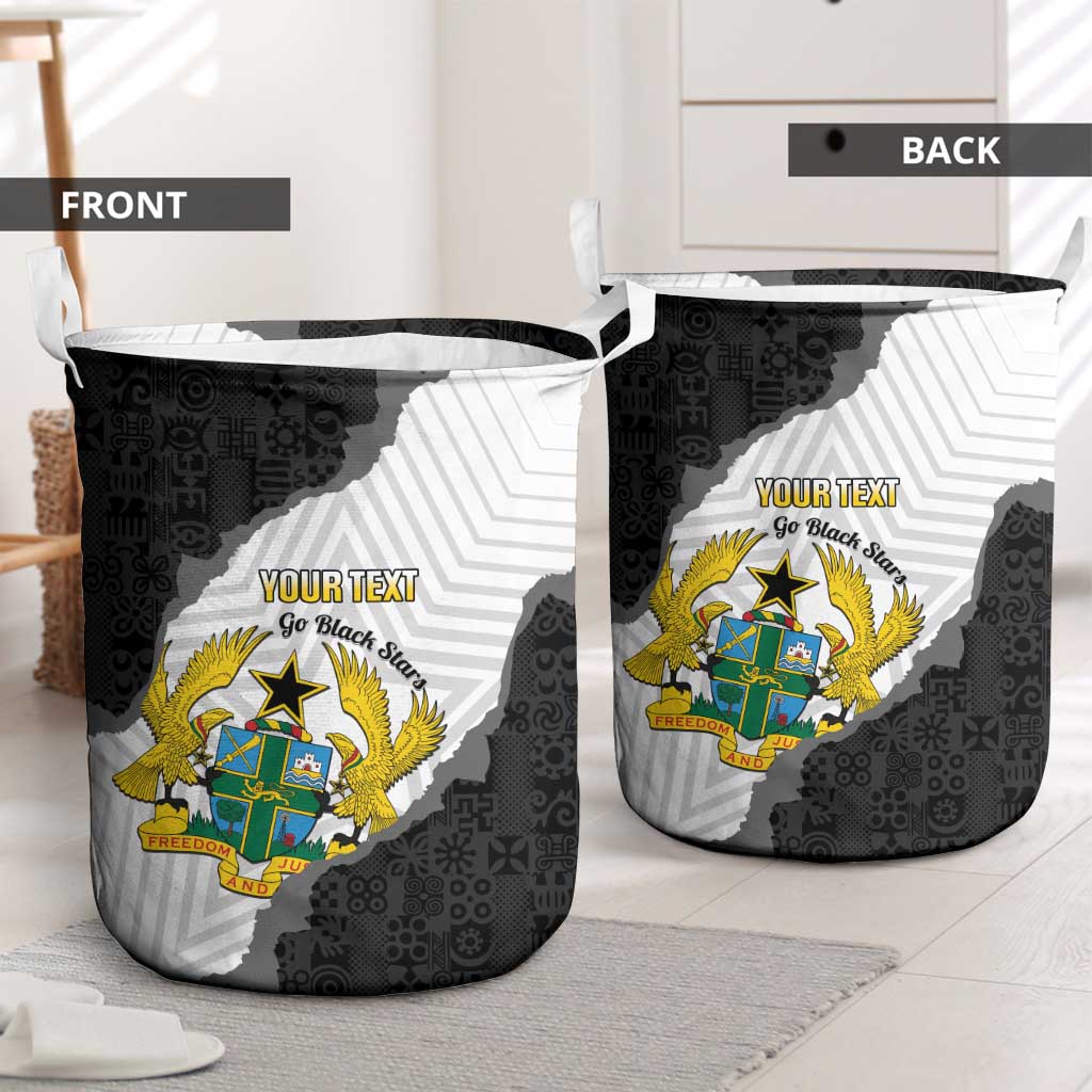 Custom Ghana Football Laundry Basket 2026 Go Black Stars Black Adinkra Pattern - Wonder Print Shop