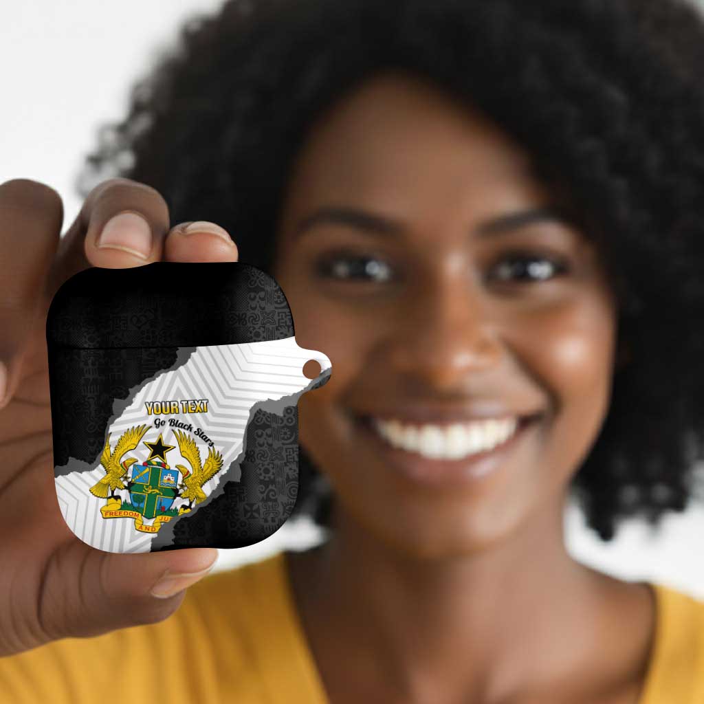 Custom Ghana Football AirPods Case 2026 Go Black Stars Black Adinkra Pattern - Wonder Print Shop