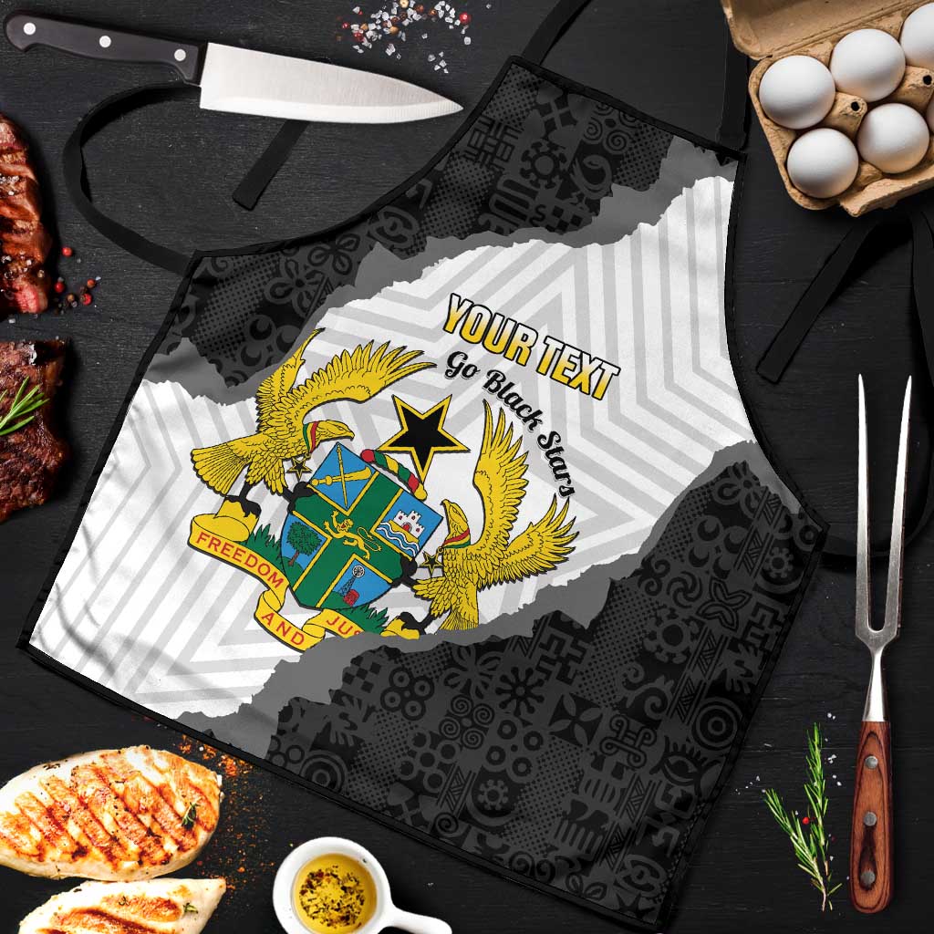 Custom Ghana Football Apron 2026 Go Black Stars Black Adinkra Pattern - Wonder Print Shop