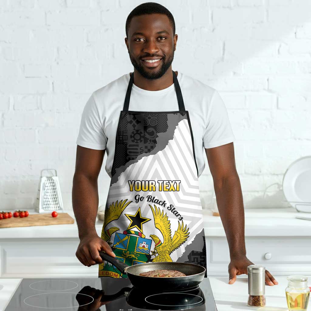 Custom Ghana Football Apron 2026 Go Black Stars Black Adinkra Pattern - Wonder Print Shop