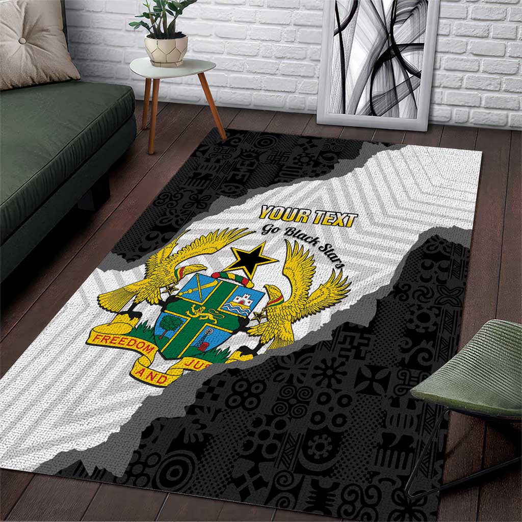 Custom Ghana Football Area Rug 2026 Go Black Stars Black Adinkra Pattern - Wonder Print Shop