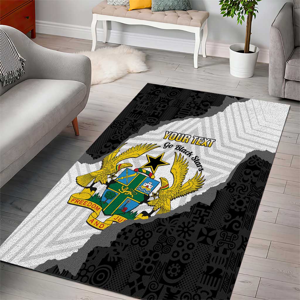 Custom Ghana Football Area Rug 2026 Go Black Stars Black Adinkra Pattern - Wonder Print Shop