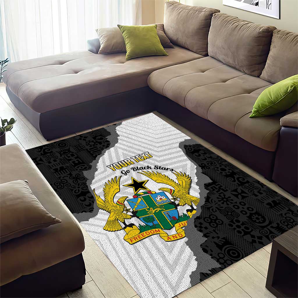 Custom Ghana Football Area Rug 2026 Go Black Stars Black Adinkra Pattern - Wonder Print Shop