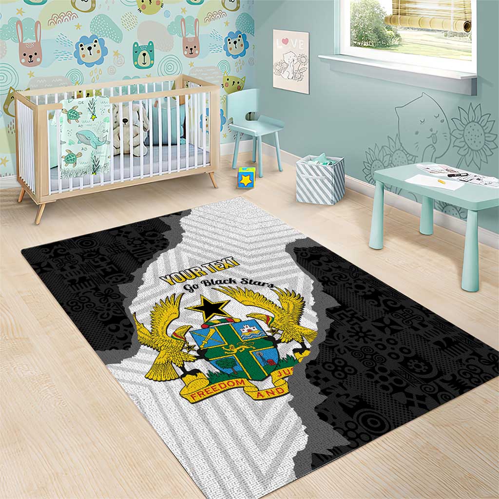 Custom Ghana Football Area Rug 2026 Go Black Stars Black Adinkra Pattern - Wonder Print Shop