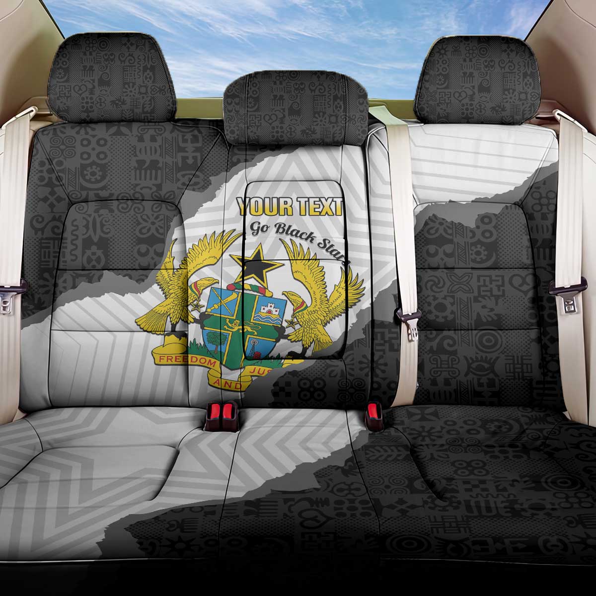 Custom Ghana Football Back Car Seat Cover 2026 Go Black Stars Black Adinkra Pattern - Wonder Print Shop