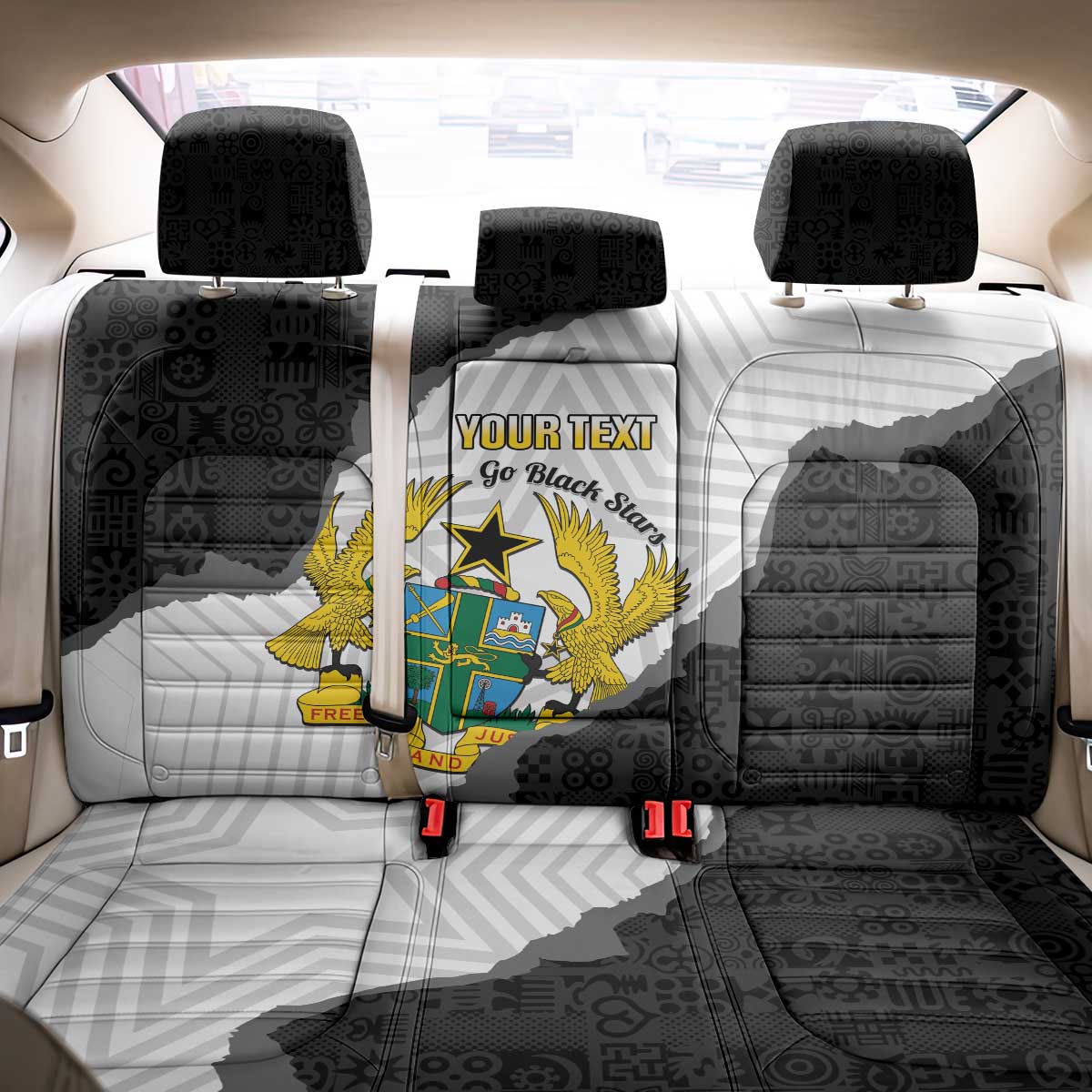 Custom Ghana Football Back Car Seat Cover 2026 Go Black Stars Black Adinkra Pattern - Wonder Print Shop