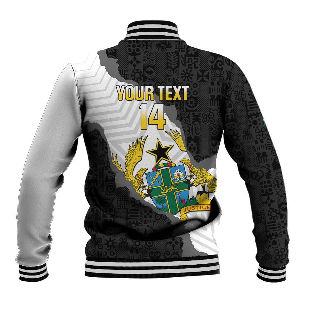 Custom Ghana Football Baseball Jacket 2026 Go Black Stars Black Adinkra Pattern - Wonder Print Shop