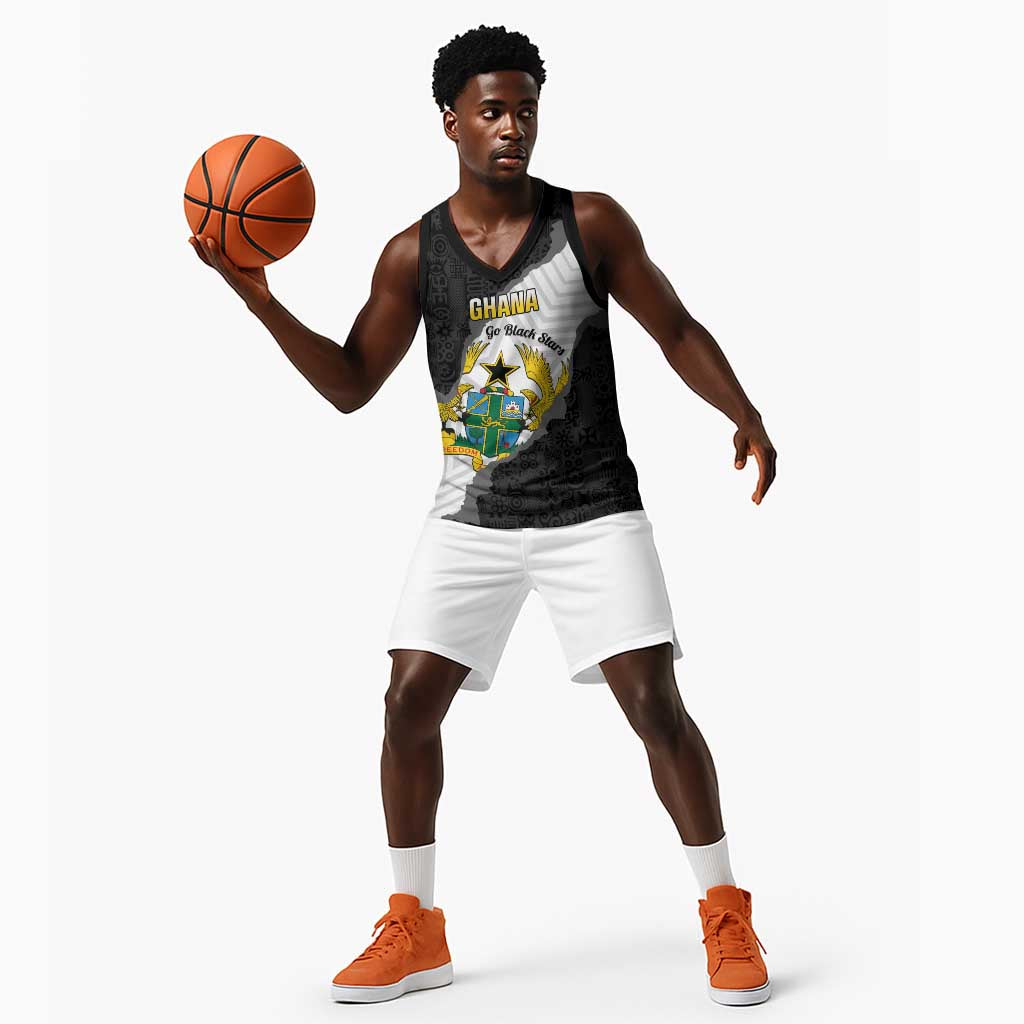 Custom Ghana Football Basketball Jersey 2026 Go Black Stars Black Adinkra Pattern - Wonder Print Shop
