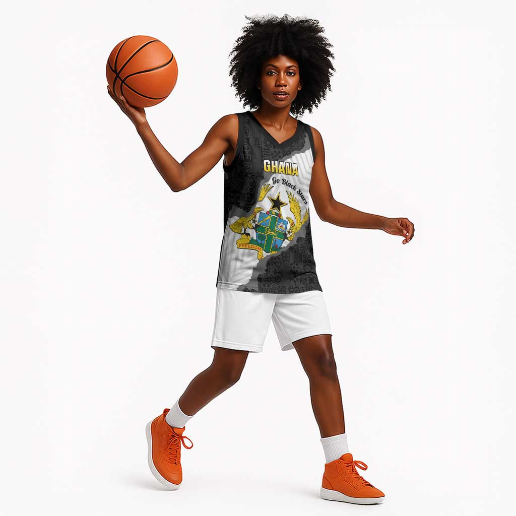 Custom Ghana Football Basketball Jersey 2026 Go Black Stars Black Adinkra Pattern - Wonder Print Shop