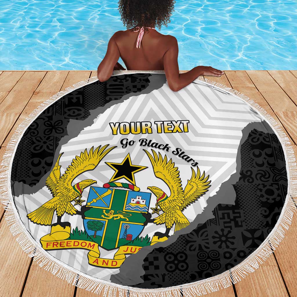 Custom Ghana Football Beach Blanket 2026 Go Black Stars Black Adinkra Pattern - Wonder Print Shop