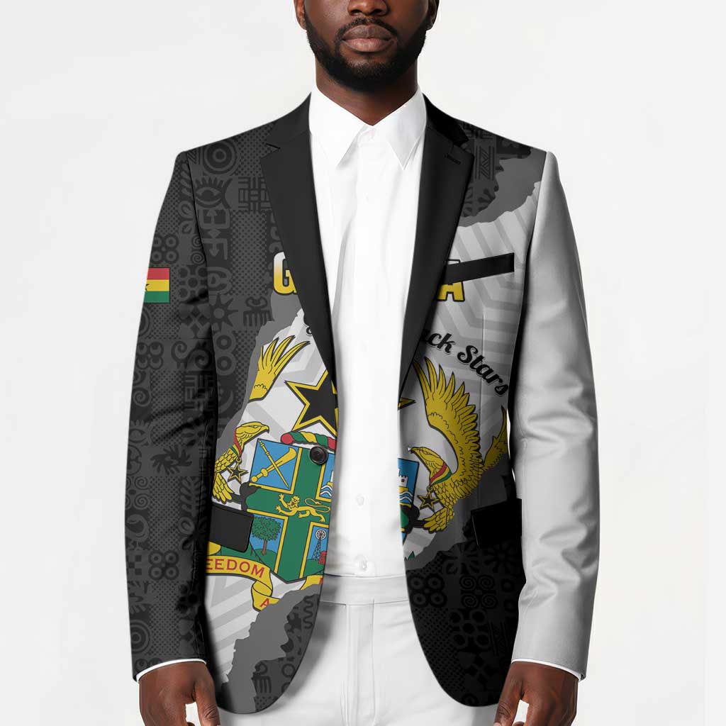Custom Ghana Football Blazer 2026 Go Black Stars Black Adinkra Pattern - Wonder Print Shop