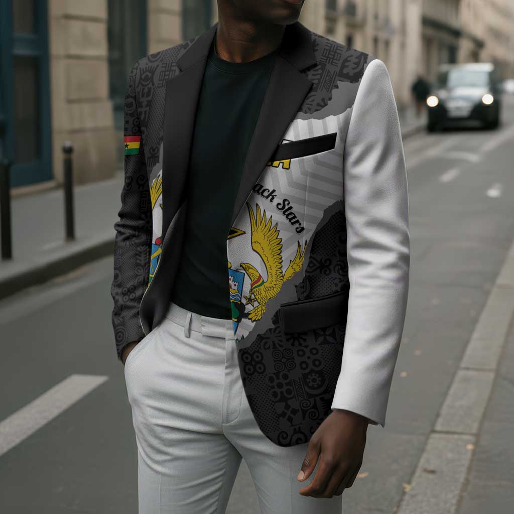 Custom Ghana Football Blazer 2026 Go Black Stars Black Adinkra Pattern - Wonder Print Shop