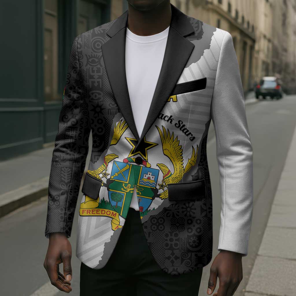 Custom Ghana Football Blazer 2026 Go Black Stars Black Adinkra Pattern - Wonder Print Shop