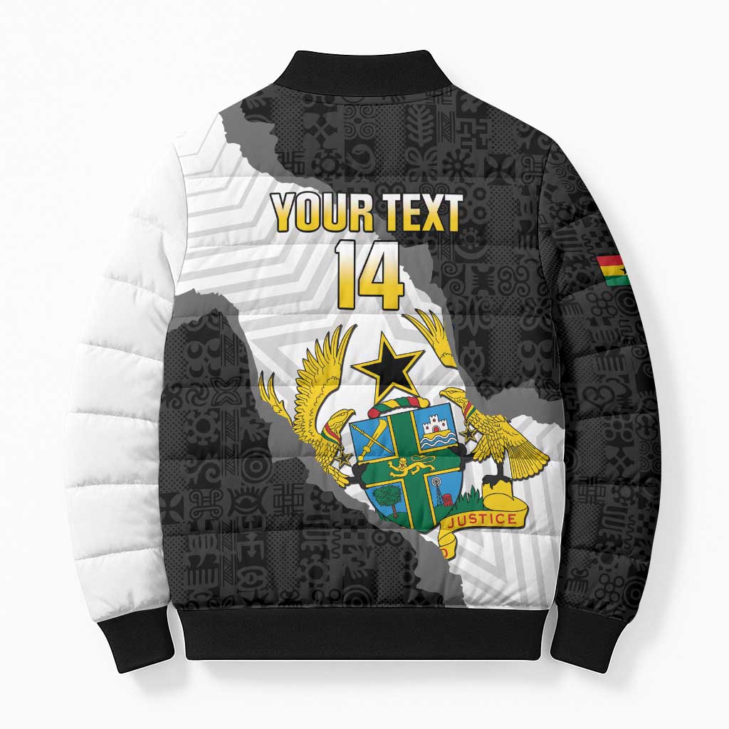 Custom Ghana Football Bomber Puffer Jacket 2026 Go Black Stars Black Adinkra Pattern - Wonder Print Shop