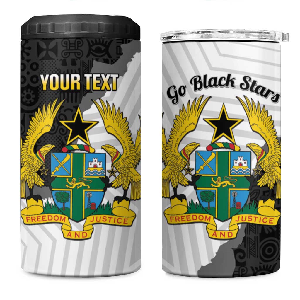 Custom Ghana Football 4 in 1 Can Cooler Tumbler 2026 Go Black Stars Black Adinkra Pattern - Wonder Print Shop