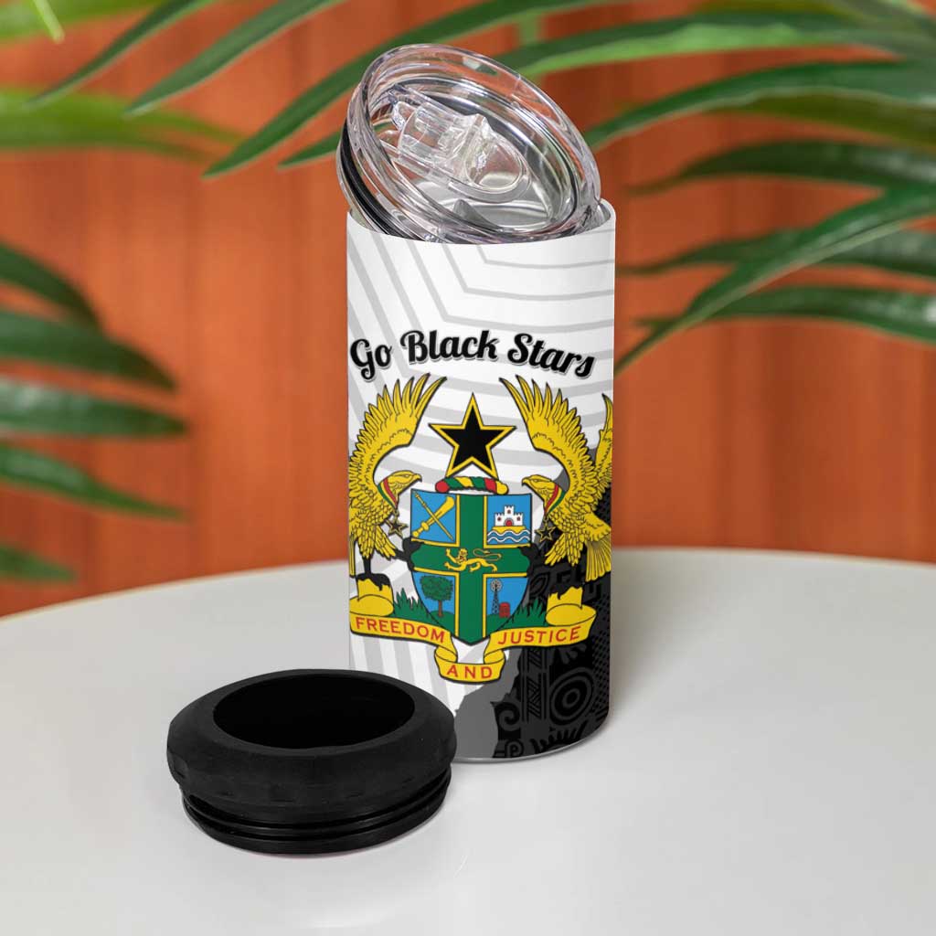 Custom Ghana Football 4 in 1 Can Cooler Tumbler 2026 Go Black Stars Black Adinkra Pattern - Wonder Print Shop
