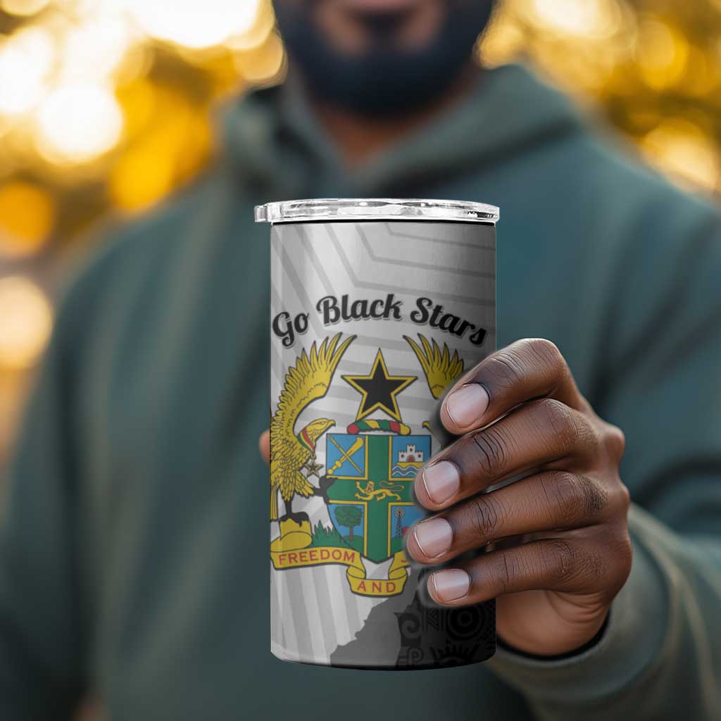 Custom Ghana Football 4 in 1 Can Cooler Tumbler 2026 Go Black Stars Black Adinkra Pattern - Wonder Print Shop
