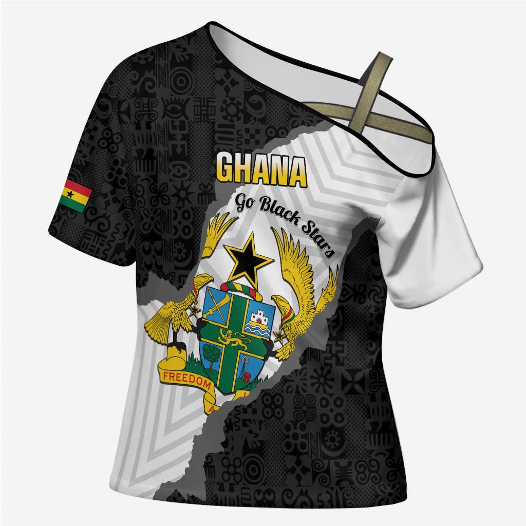 Custom Ghana Football Cross Shoulder Shirt 2026 Go Black Stars Black Adinkra Pattern - Wonder Print Shop