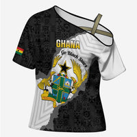 Custom Ghana Football Cross Shoulder Shirt 2026 Go Black Stars Black Adinkra Pattern - Wonder Print Shop