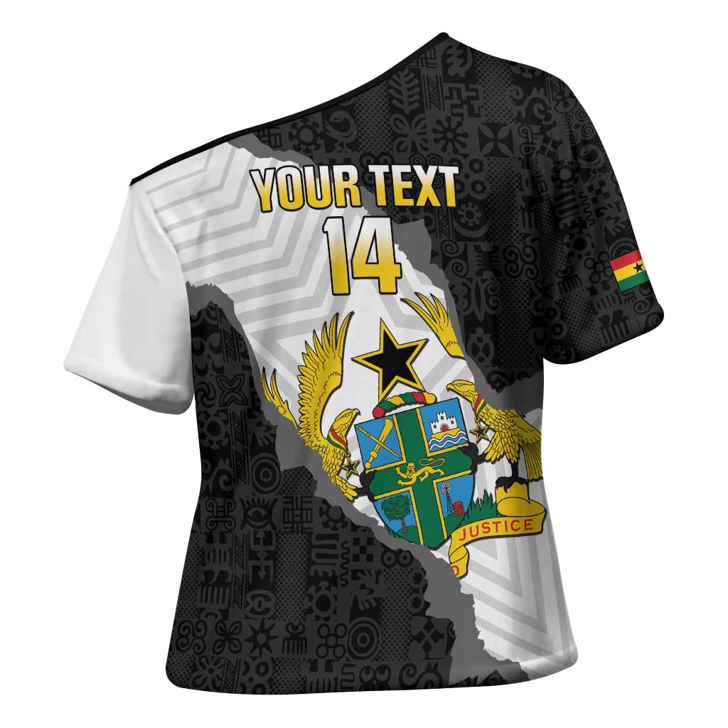 Custom Ghana Football Cross Shoulder Shirt 2026 Go Black Stars Black Adinkra Pattern - Wonder Print Shop