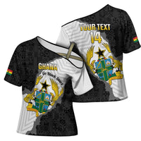 Custom Ghana Football Cross Shoulder Shirt 2026 Go Black Stars Black Adinkra Pattern - Wonder Print Shop