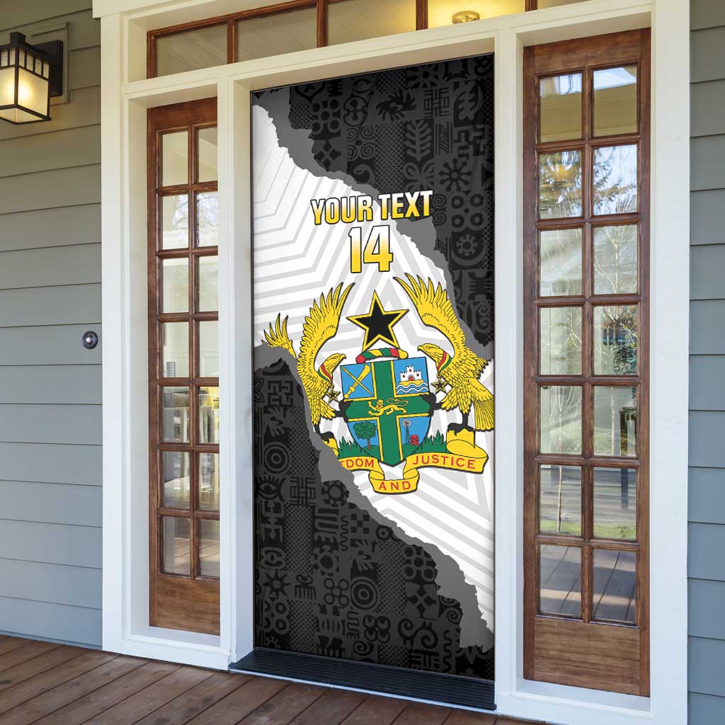 Custom Ghana Football Door Cover 2026 Go Black Stars Black Adinkra Pattern - Wonder Print Shop