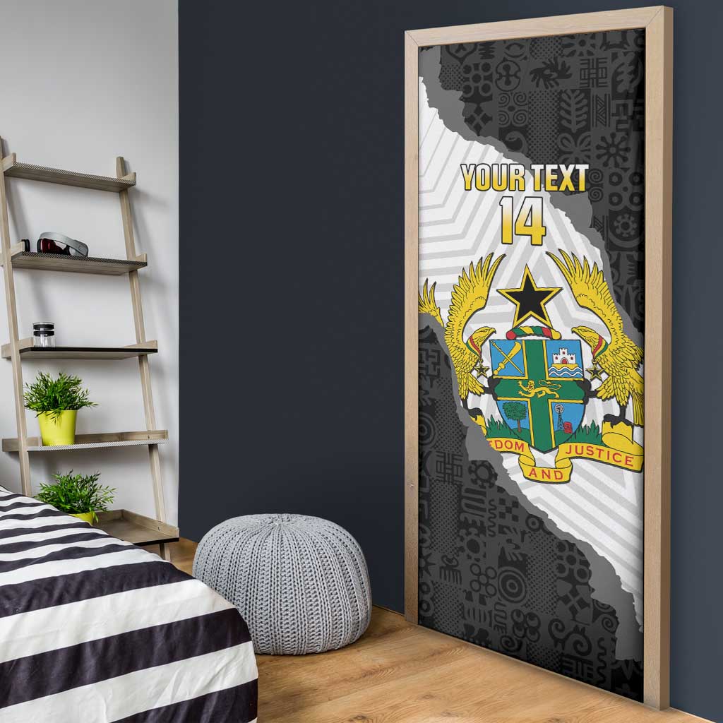Custom Ghana Football Door Cover 2026 Go Black Stars Black Adinkra Pattern - Wonder Print Shop