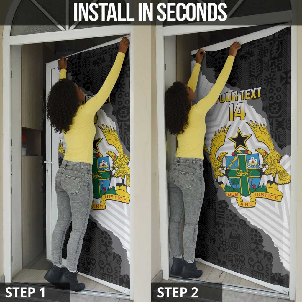 Custom Ghana Football Door Cover 2026 Go Black Stars Black Adinkra Pattern - Wonder Print Shop