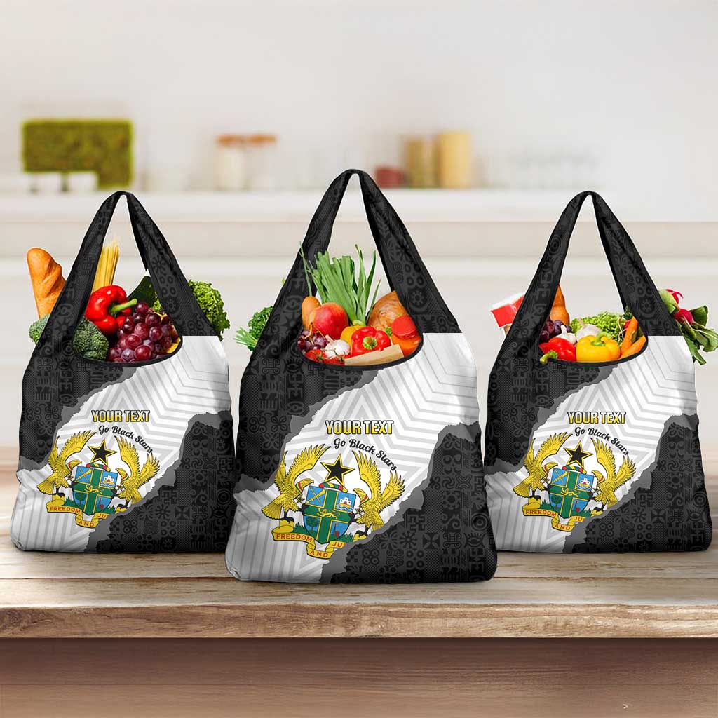 Custom Ghana Football Grocery Bag 2026 Go Black Stars Black Adinkra Pattern - Wonder Print Shop